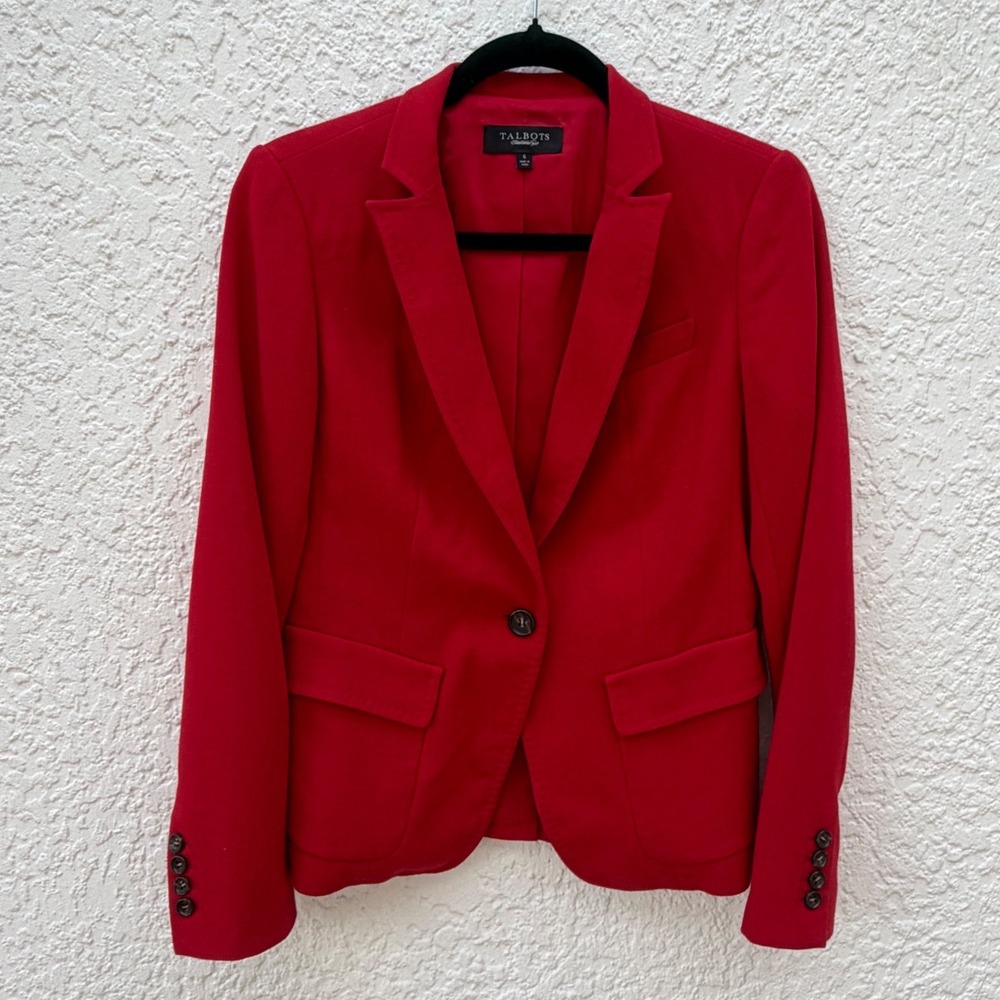 Talbots Womens Red Single Button Blazer Jacket Notched Lapel Size 6 CN94